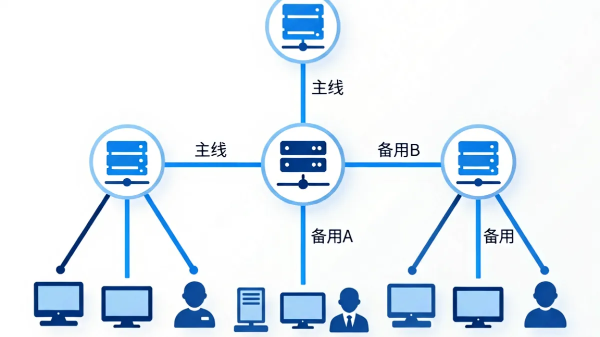 99热最新网址获取 - 域名轮换机制示意图，展示主线与备用线路并行分发的网络拓扑结构，蓝色连线标注CDN节点