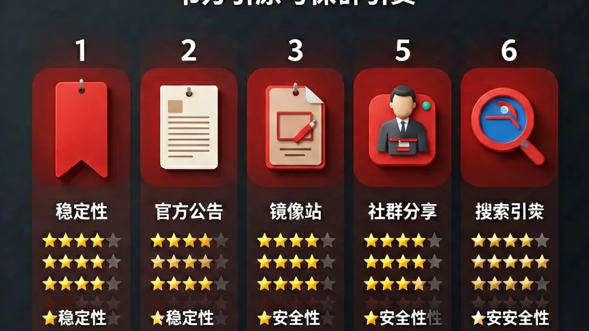 展示多种99热最新网址获取渠道的对比示意图，包括书签、镜像站、官方通知等方式的稳定性评级